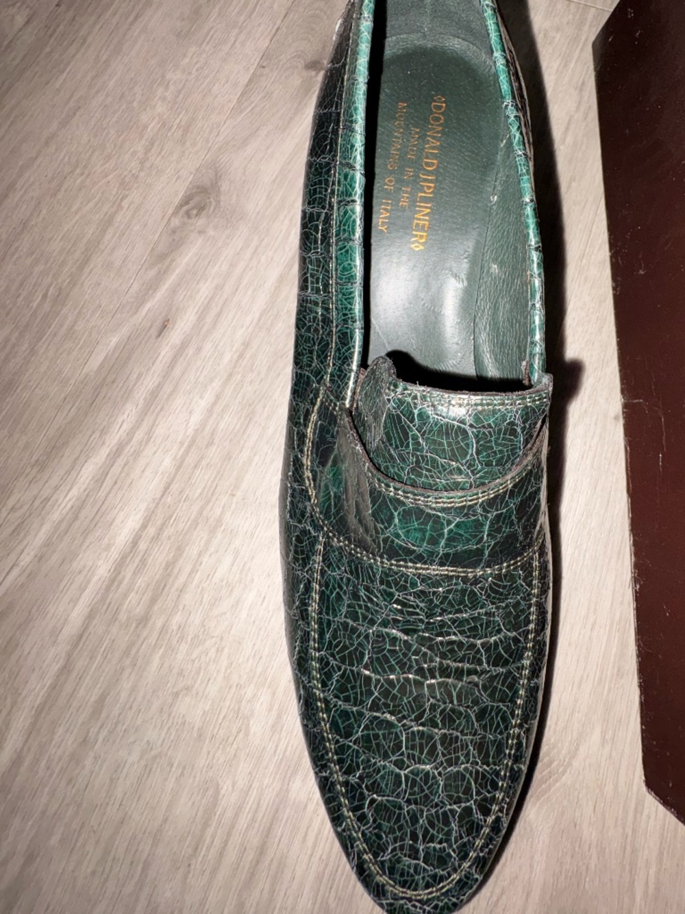 Donald J Pliner Dark Green Textured Leather Wedge Loafers Women’s Size 11
